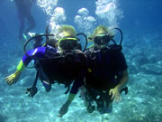 Divers relaxing underwater